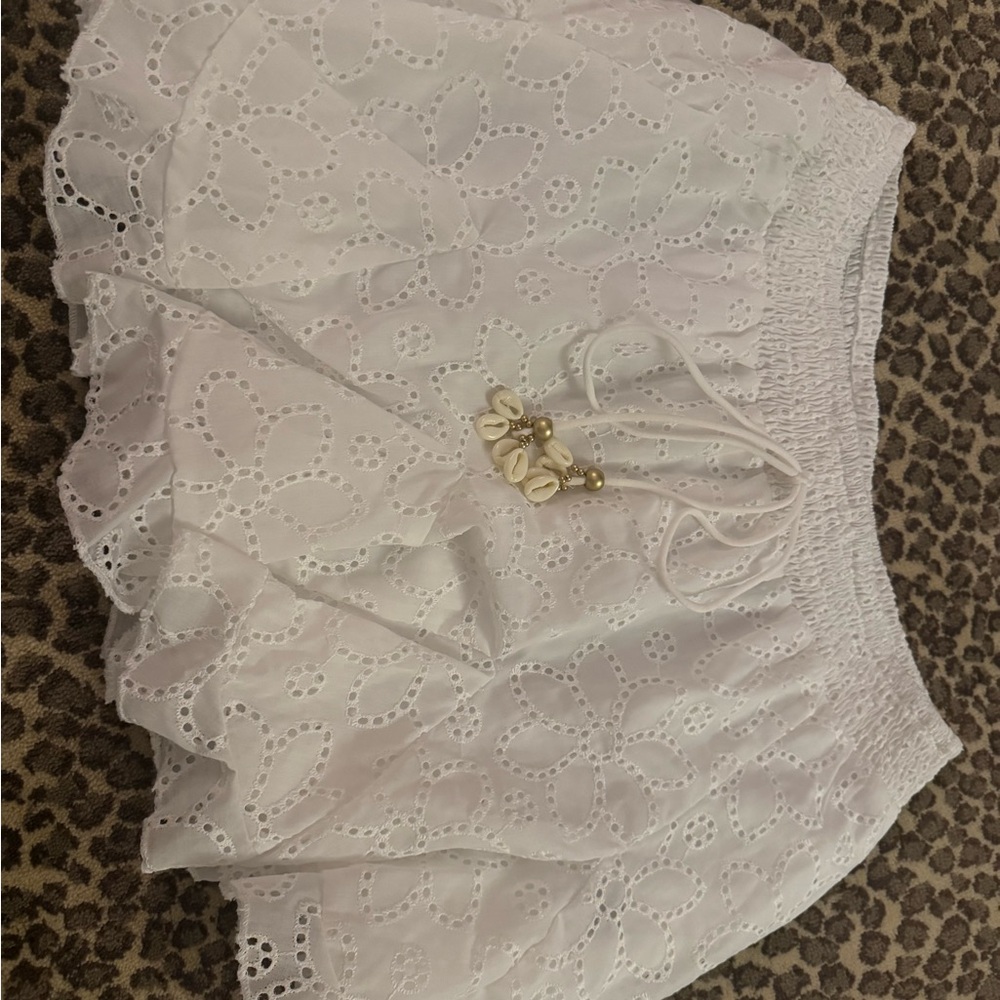 White Eyelet Skirt with Shell Detail